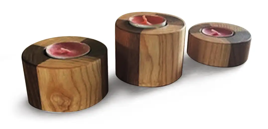 3 Bougeoirs En Noyer et Frêne