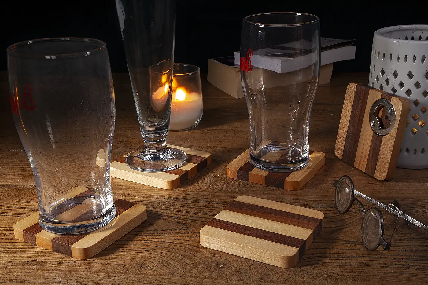 Lot de 5 Dessous de verre (sous-bock) en bois précieux