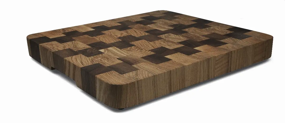 Planche à découper en Frêne-Olivier et Noyer 33 x 36 x 5 cm (épaisseur bois 4 cm)